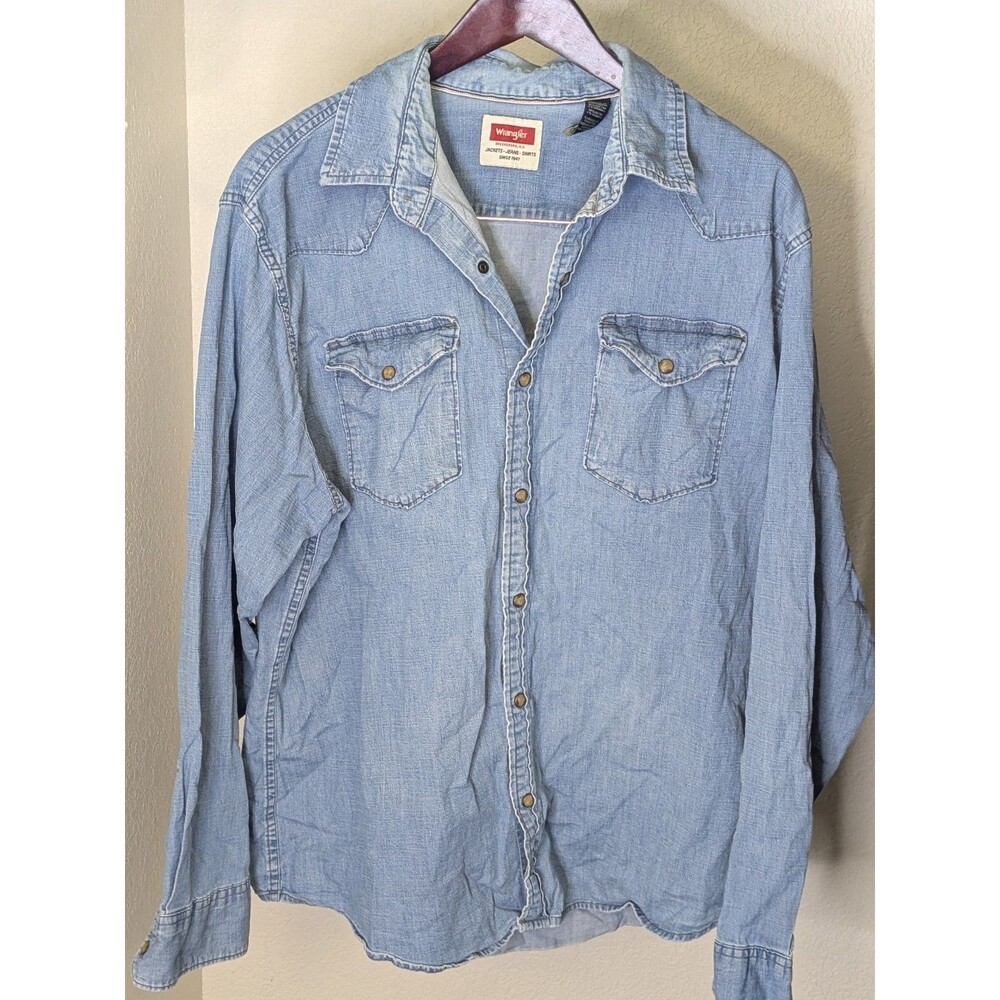 Vintage Wrangler Indigo Denim Long Sleeve Button Up Mens Size Extra Large